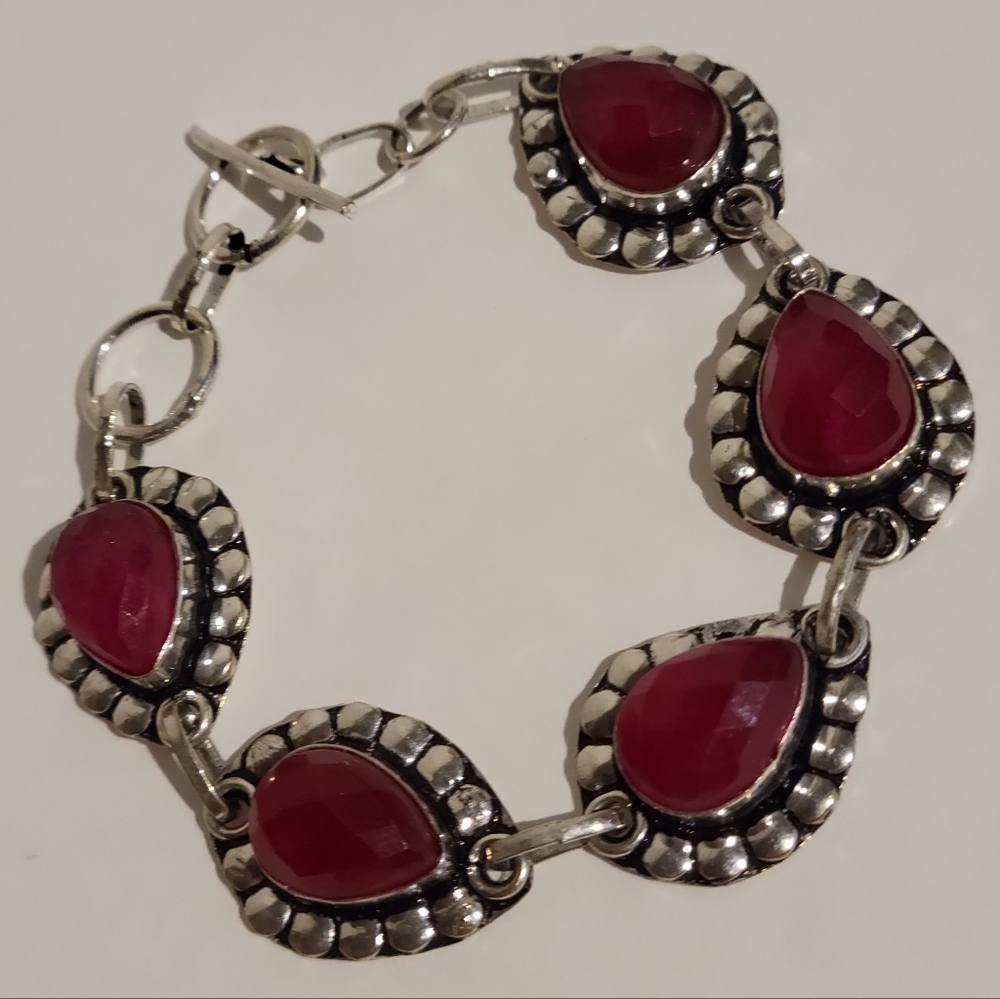 Natural Raw Cut Ruby 925 Silver Bracelet